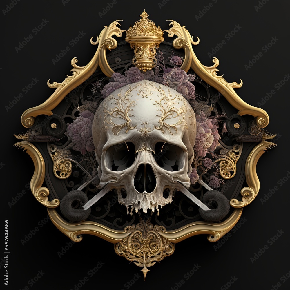 A beautiful skull engraved and ciseled with gold