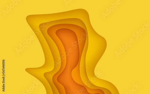 Multi layers yellow color texture 3D papercut layers in gradient vector banner. Abstract paper cut art background design for website template. Topography map concept or smooth origami paper cut