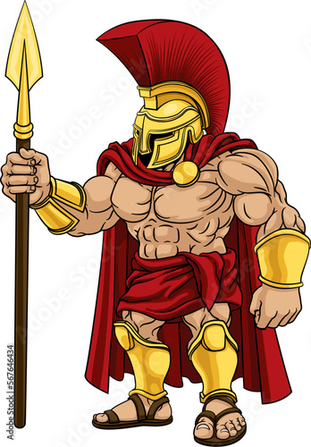 A Spartan or Tojan warrior or a Roman gladiator cartoon character