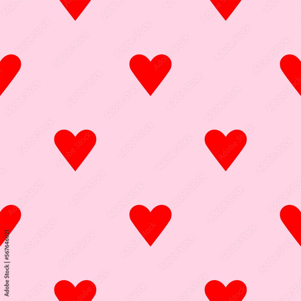 Seamless Pattern Texture with Red Heart Icons on a Pink Surface. Vector Image.