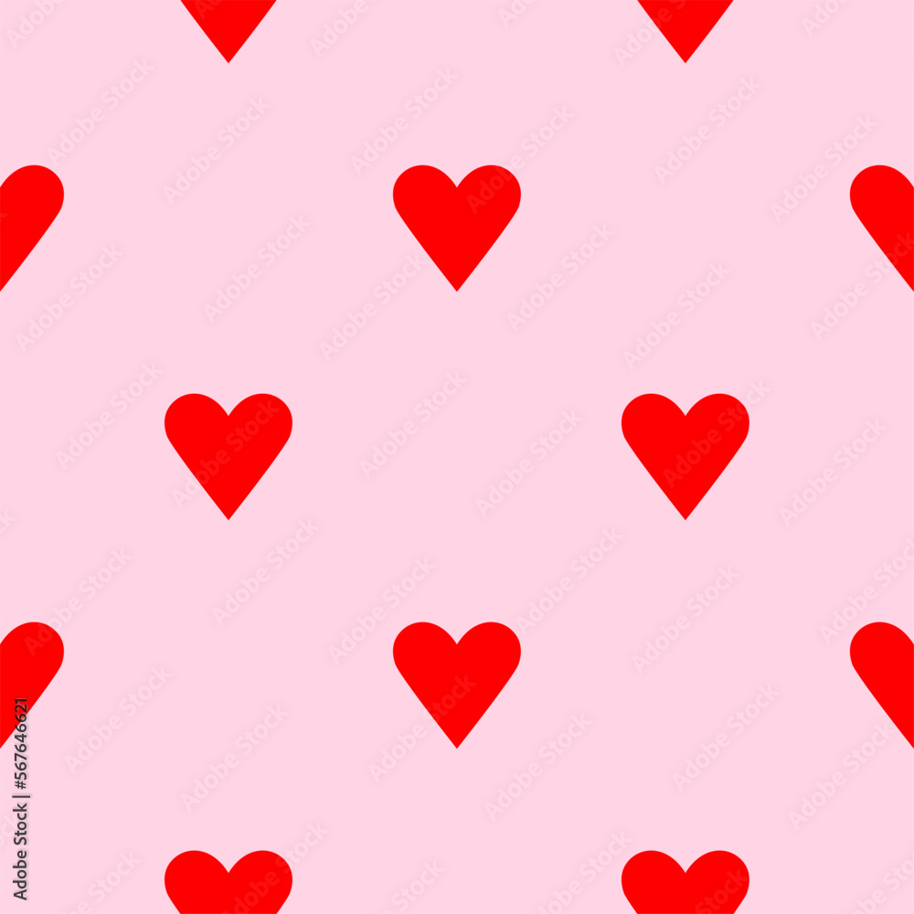 Seamless Pattern Texture with Red Heart Icons on a Pink Surface. Vector Image. Seamless Pattern Texture with Red Heart Icons on a Pink Surface. Vector Image.