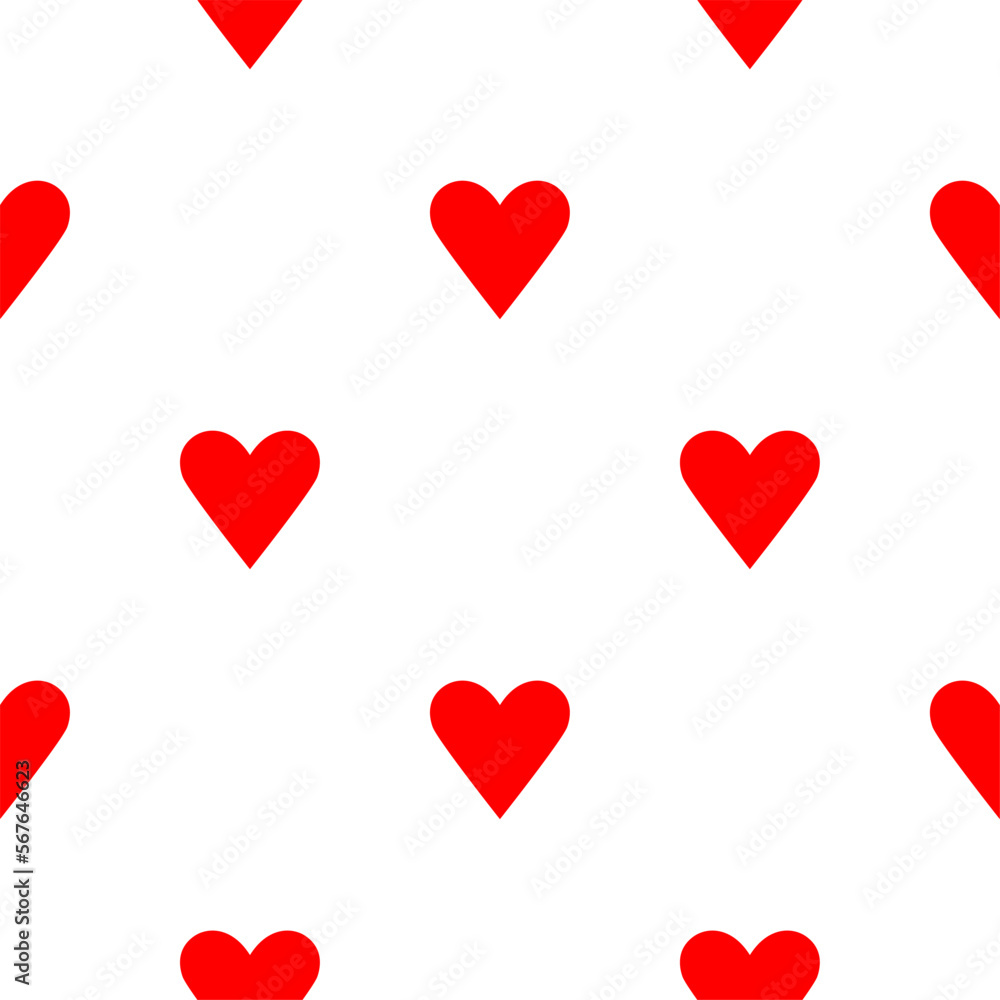 Seamless Pattern Texture with Red Heart Icons. Vector Image.