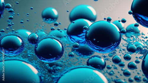 Bubbles blue background. Surreal wallpaper with curvy organics circle shapes. Generative ai