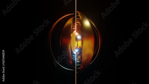 looped abstract animated background moving petals around a sphere on a black background. 3d render