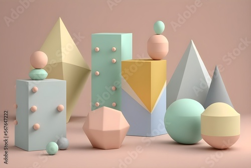 Variety of minimalist geometric shapes stacked created with Generative AI