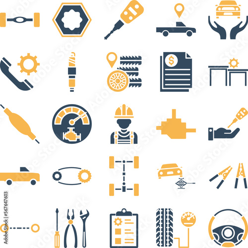 Car Repairing icons set, Car Repairing vector icon, Car Repairing icons pack, car service icons set, car service icons pack, auto service icons pack, car service glyph dual icons set