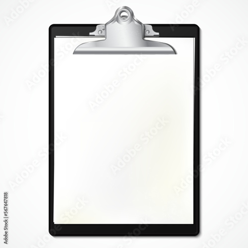 realistic black clipboard with clean office papers / vector illustration