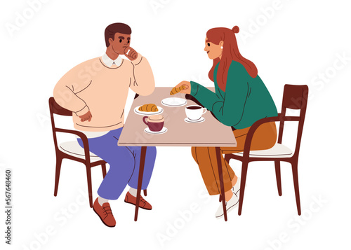 People speaking with mistrust, distrust. Bad communication, misunderstanding concept. Suspicious doubting discontent man displeased with woman. Flat vector illustration isolated on white background
