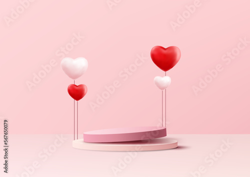 3D realistic pink podium pl...