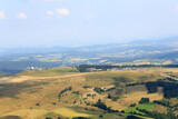 Mountain Wasserkuppe panorama with radar station (radar dome) and airfield in Rhön Mountains, Germany