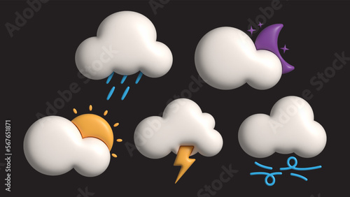 Set Collection of Stylish 3D Weather Icons for Modern Design