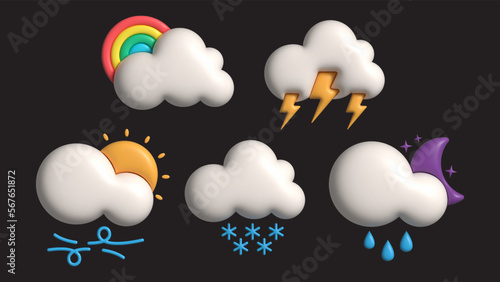 Set Collection of Stylish 3D Weather Icons for Modern Design photo