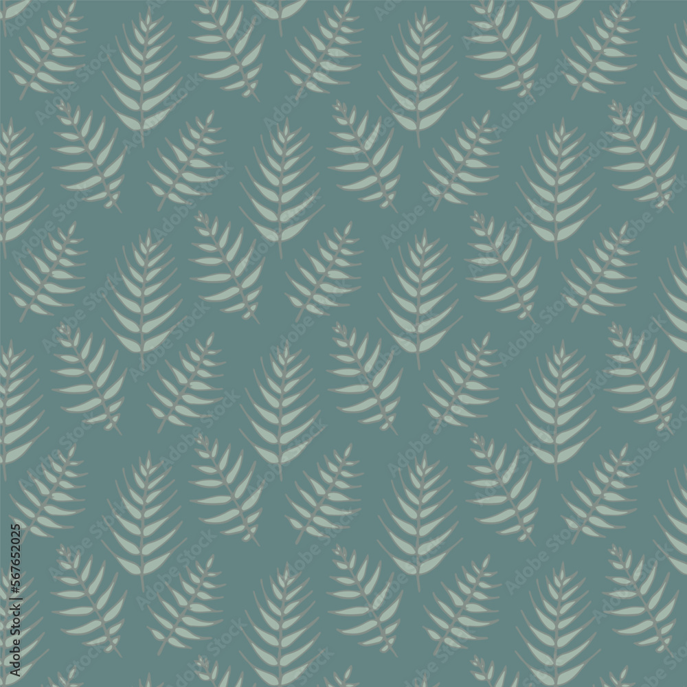 Grey background with branches with leaves. Decorative seamless pattern for wrapping paper, wallpaper, textile, greeting cards and invitations.