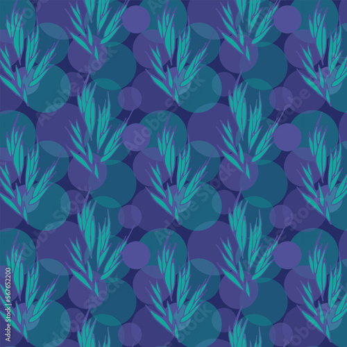 Deep blue multi layers background with branches with leaves. Decorative seamless pattern for wrapping paper, wallpaper, textile, greeting cards and invitations.