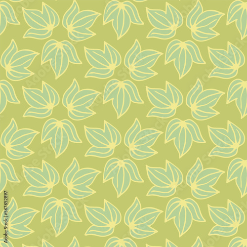 Yellow background with geometric flowers. Decorative seamless pattern for wrapping paper, wallpaper, textile, greeting cards and invitations.