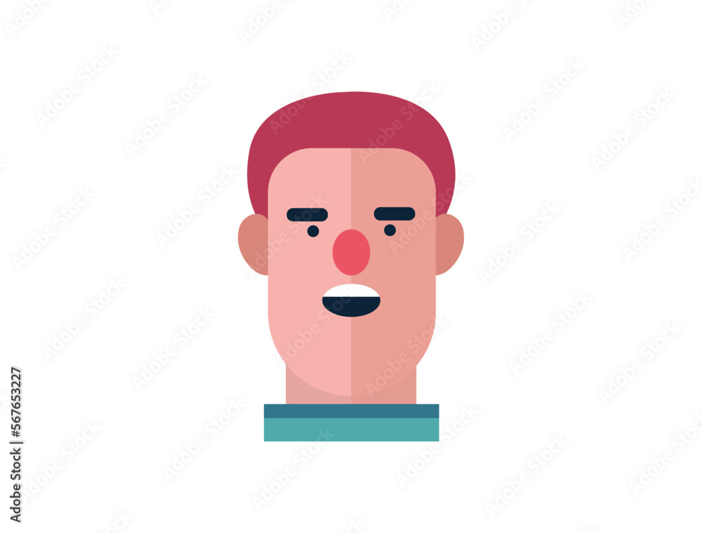 Profile Icon Male Head. Face Flat Design Vector Illustration. Perfect for coloring book, textiles, icon, web, painting, books, t-shirt print.