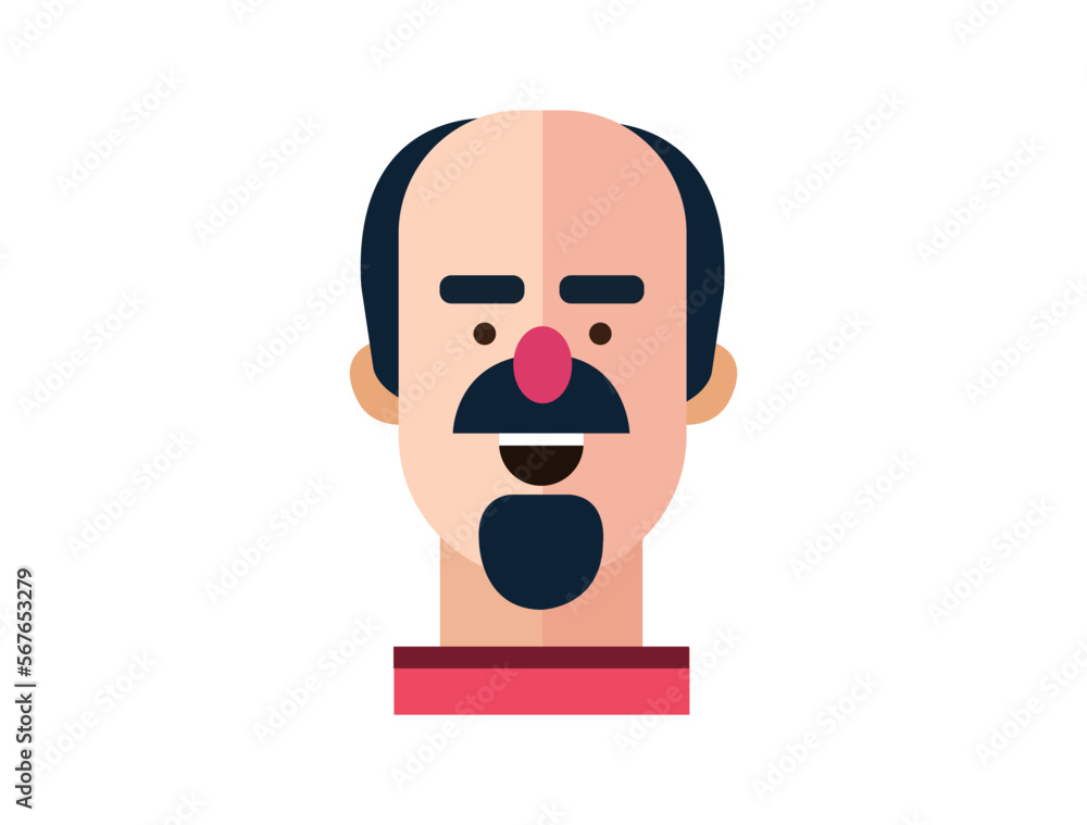 Profile Icon Male Head. Face Flat Design Vector Illustration. Perfect for coloring book, textiles, icon, web, painting, books, t-shirt print.