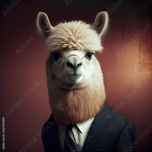 Alpaca in a Business Suit  Animal Businessman  Funny Boss  Alpaca Headed Man in a Formal Business Suit  Generative AI Illustration