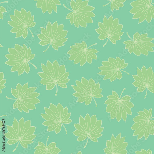 Sea green background with yellow leaves  seamless pattern. Decorative background for wrapping paper  wallpaper  textile  greeting cards and invitations.