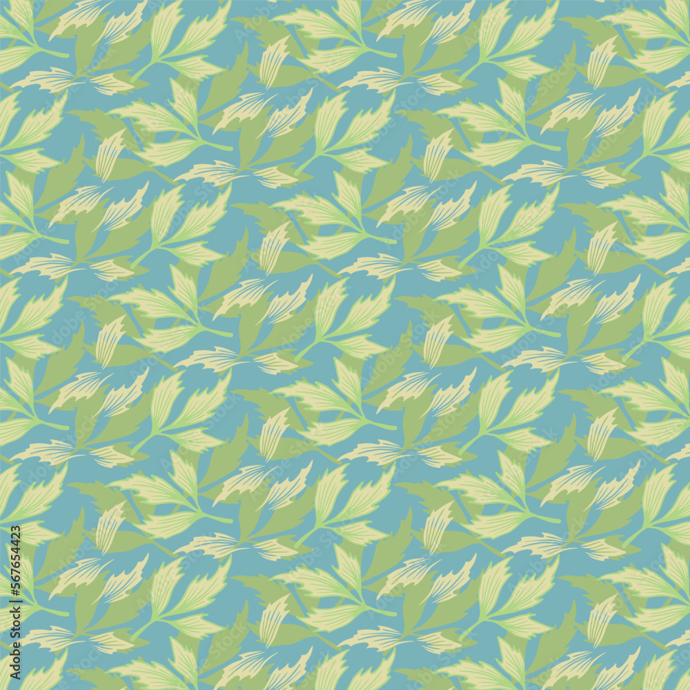 Green blue background with branches with leaves. Decorative seamless pattern for wrapping paper, wallpaper, textile, greeting cards and invitations. Green blue background with branches with leaves. Decorative seamless pattern for wrapping paper, wallpaper, textile, greeting cards and invitations.