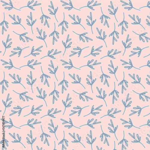 Pink background with blue leaves. Decorative seamless pattern for wrapping paper, wallpaper, textile, greeting cards and invitations.