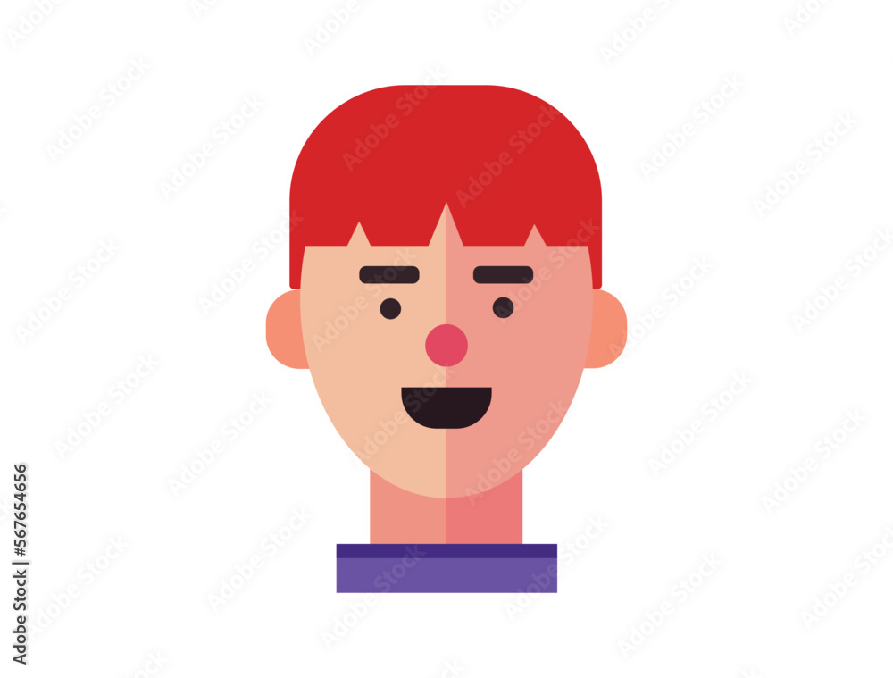 Profile Icon Male Head. Face Flat Design Vector Illustration. Perfect for coloring book, textiles, icon, web, painting, books, t-shirt print. 