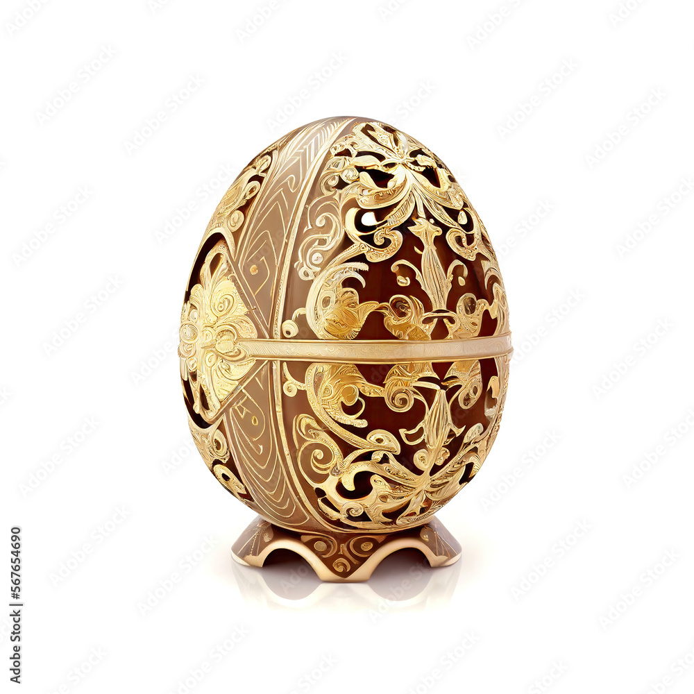 Golden Easter Egg Isolated, Luxury Jewelry Gift, Fantasy Abstract Faberge Imitation, Generative AI Illustration Golden Easter Egg Isolated, Luxury Jewelry Gift, Fantasy Abstract Faberge Imitation, Generative AI Illustration