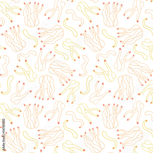 White background with yellow tentacles. Decorative seamless pattern for wrapping paper, wallpaper, textile, greeting cards and invitations.