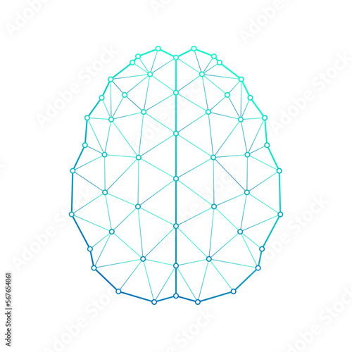 Human Brain Top View Central Nervous System Polygonal Low Poly Triangulated Mesh Connect Dots Medical Logo Icon, Line Art Isolated on White Background