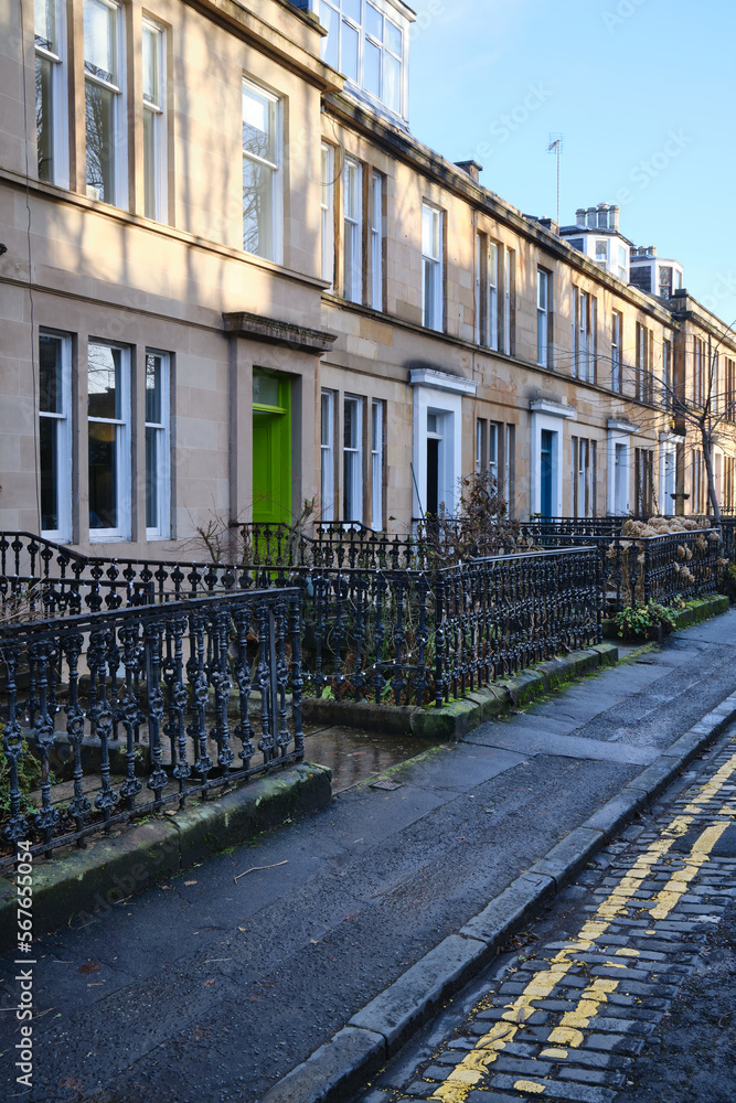 Victorian residential street in Glasgow, UK
