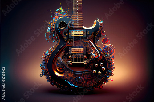 ai generated stylized electric guitar with  paisley style effects photo