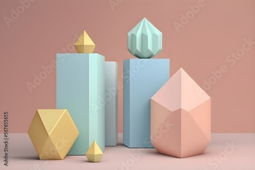 Minimalist pastel geometric shapes stacked created with Generative AI