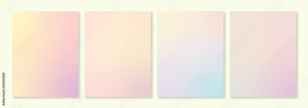 Set of 4 vector gradient backgrounds in delicate trendy pastel colors. For covers, greeting cards, invitations, social media, posters and other projects. For web and print.