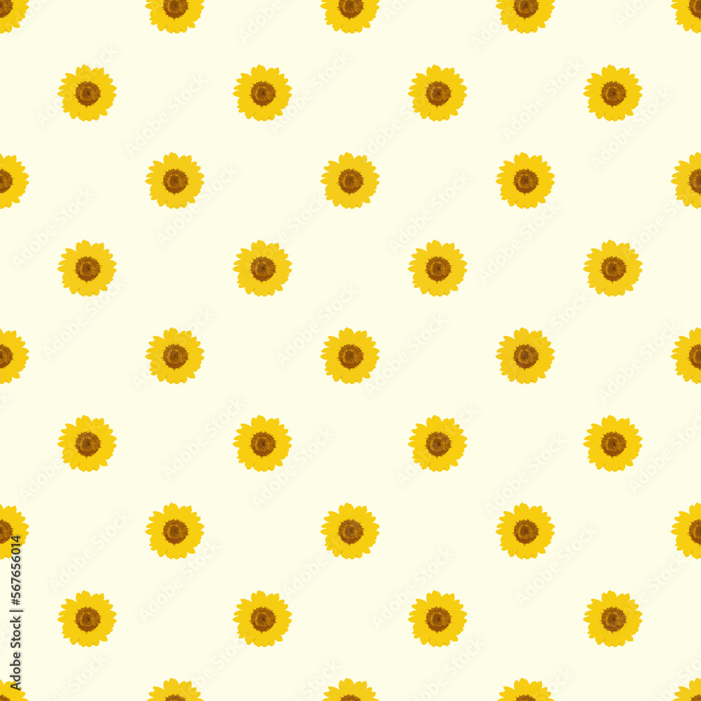 Sunflowers seamless background texture. Yellow sunflowers on a light yellow background. Sunflowers seamless background texture. Yellow sunflowers on a light yellow background.