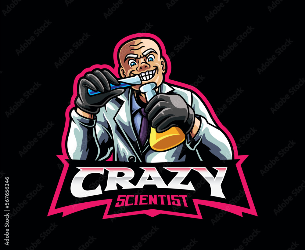 Crazy Scientist Mascot Logo Design Stock Vector | Adobe Stock