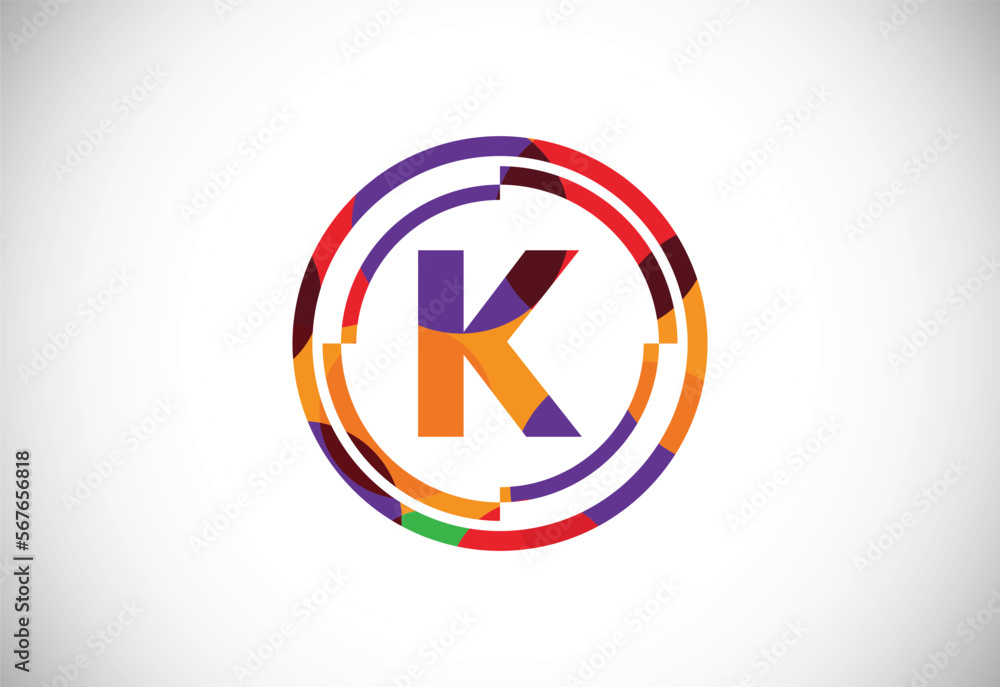 Letters K with circle frames low poly art style. English alphabet, vector illustration Letters K with circle frames low poly art style. English alphabet, vector illustration