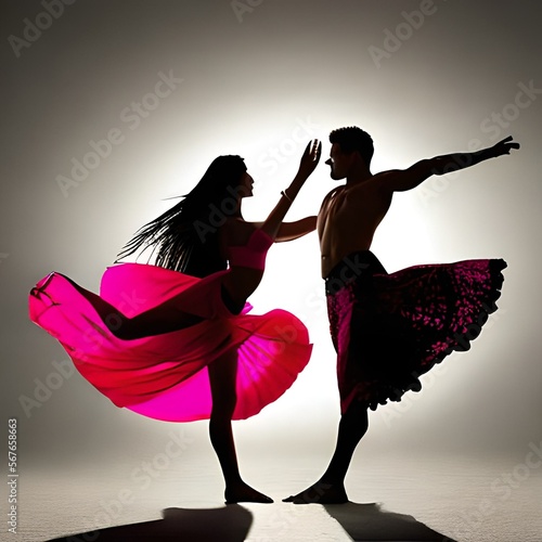 Couple dancing in silhouette. Special Valentine's Day theme. AI Generated Image.