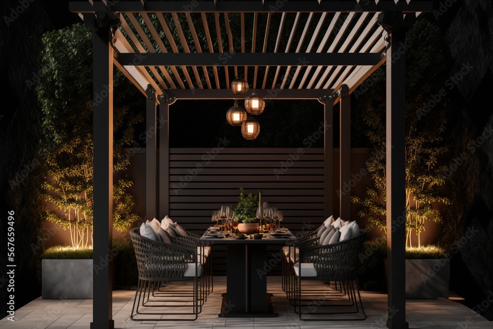 Fototapeta premium modern outdoor dinning area, patio. generative ai.