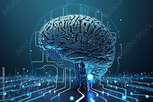 Artifical intelligence and technology concept. Data processor brain design.