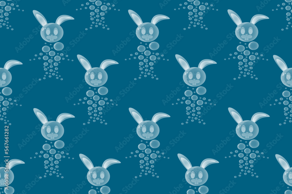Seamless pattern with bunny made of water droplets and inscription Happy easter. Creative rabbit made of bubbles. Holiday poster with hare. Marketing material.