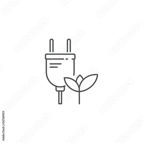 Eco power, plug with leaf icon, green energy concept, renewable electricity, vector illustration 