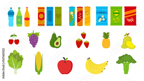 Set of vegetables, fruits, ...