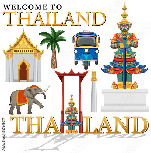 Set of elements about thailand tourist attraction