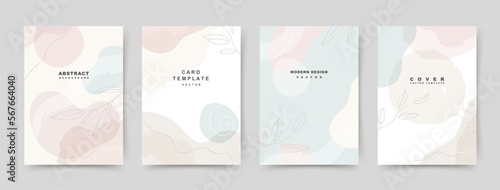 Abstract simple neutral background with organic shapes and floral elements in a linear style. Vector templates for postcard, poster, flyer, magazine, social media, banner, invitation, presentation