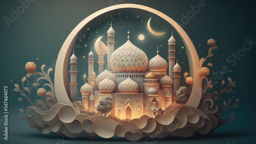 elegant paper cut ramadan background illustration. Generative Ai