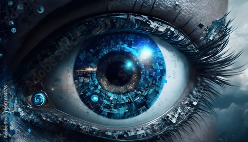 Close up of digital cyber eye. futuristic technology concept. Generative ai