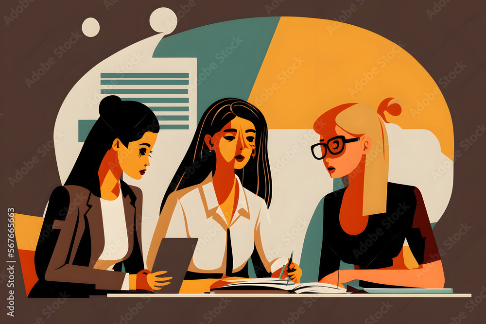 women in office making video call, vector art, digital illustration women in office making video call, vector art, digital illustration
