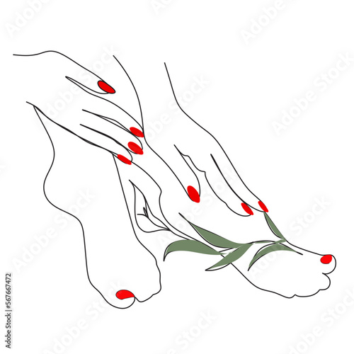 Manicure master, pedicure, business card, simple stylish icons for beauty spa, medical massage and foot care.One line drawing.Vector art.