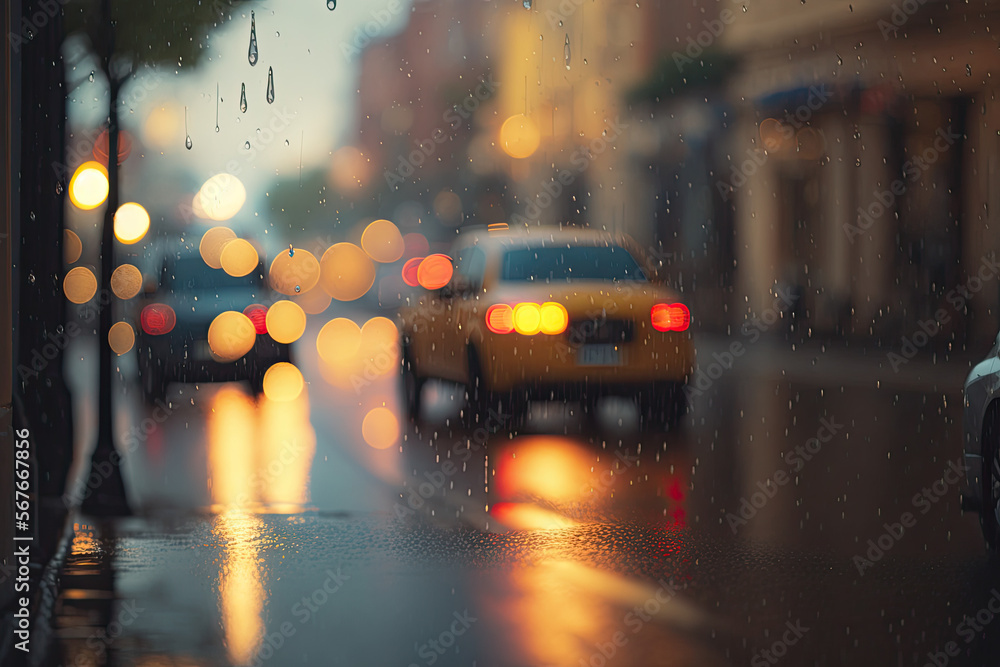 blurry rainy night city street , ai generated Stock Illustration ...