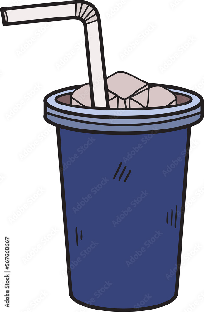 Hand Drawn Soft drink paper cups and straws illustration in doodle style Hand Drawn Soft drink paper cups and straws illustration in doodle style